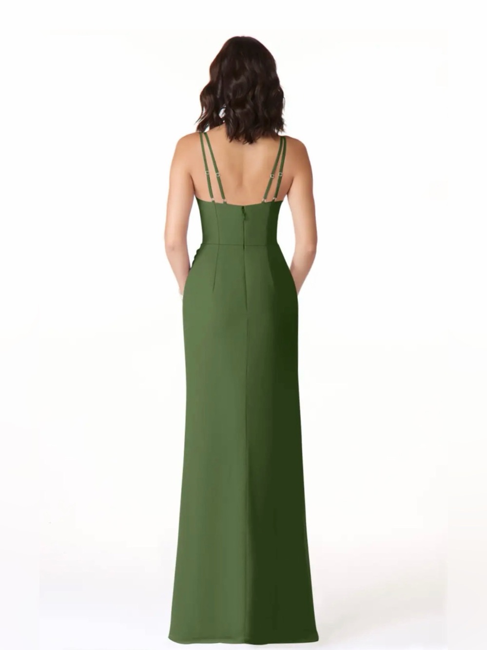Azazie Olive Green V-Neck Bridesmaid Dress - Picture 3 of 4
